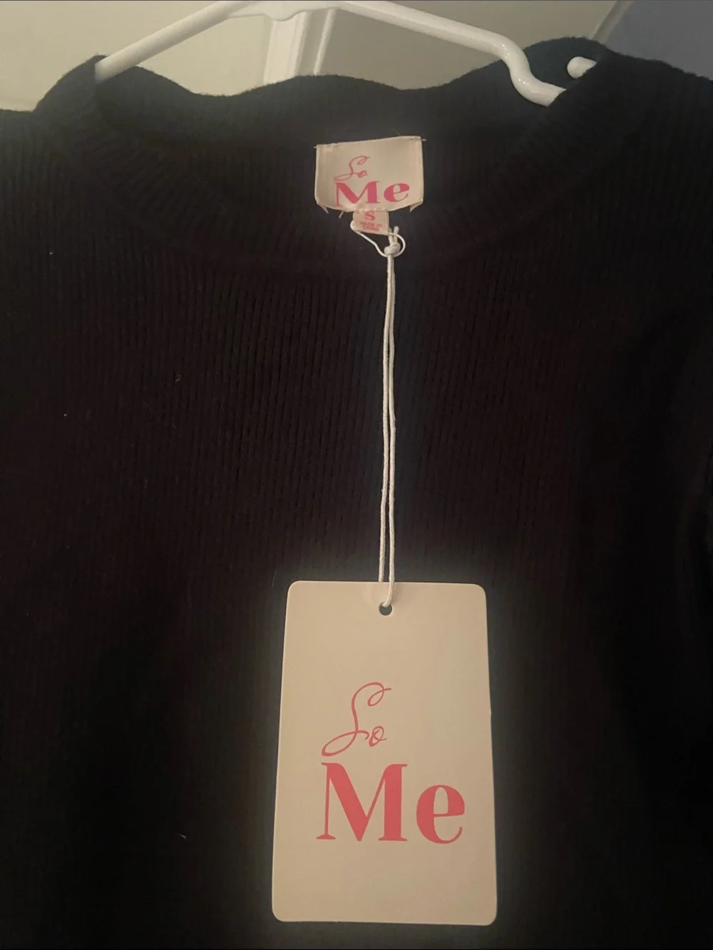 So Me Black Puff-Sleeve Knit Top with Textured Sleeves